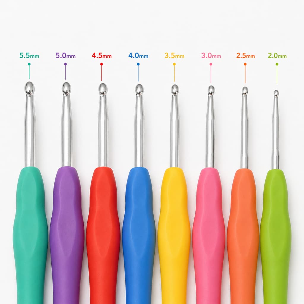 Kit 8 Agulhas de Crochê Cabo Emborrachado Ergonômico Coloridas Artesanato Tricô Lã Linha 8454