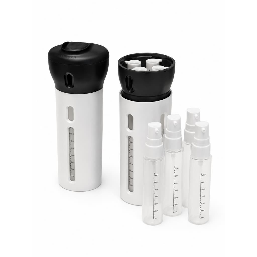 Kit Dispenser Viagem 4 em 1 Rotativo Portátil Porta Shampoo Condicionador Sabonete Creme Frascos Necessaire - Lyor