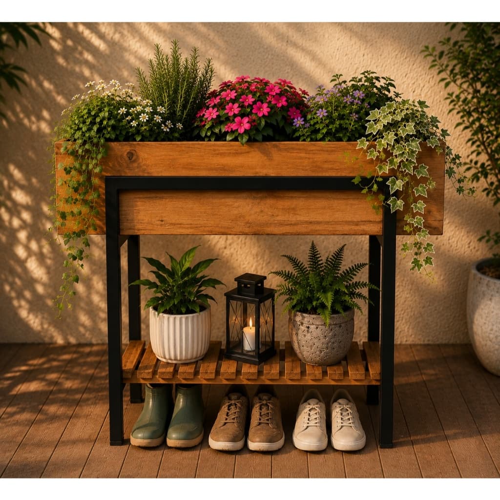 Floreira Para Plantas E Flores Vaso Artesanal Jardineira Caixote Madeira Maciça e Ferro Reforçado