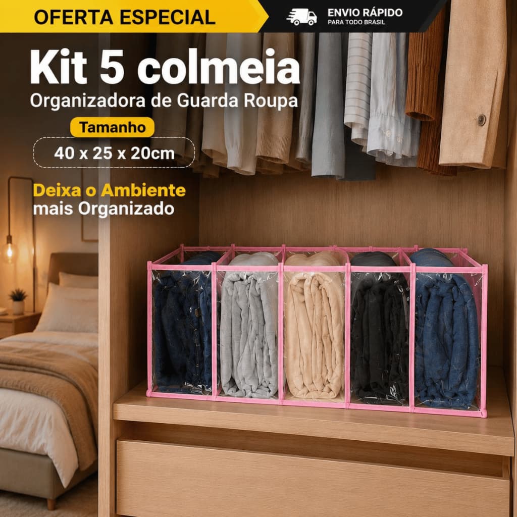 Kit 5 colmeia Organizadora de Guarda Roupa Tamanho G 40 x 25 x 20cm