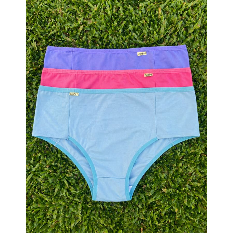 Kit 3 Calcinhas Femininas Segura Barriga Alto Conforto Microfibra Premuim delicada lateral Dupla
