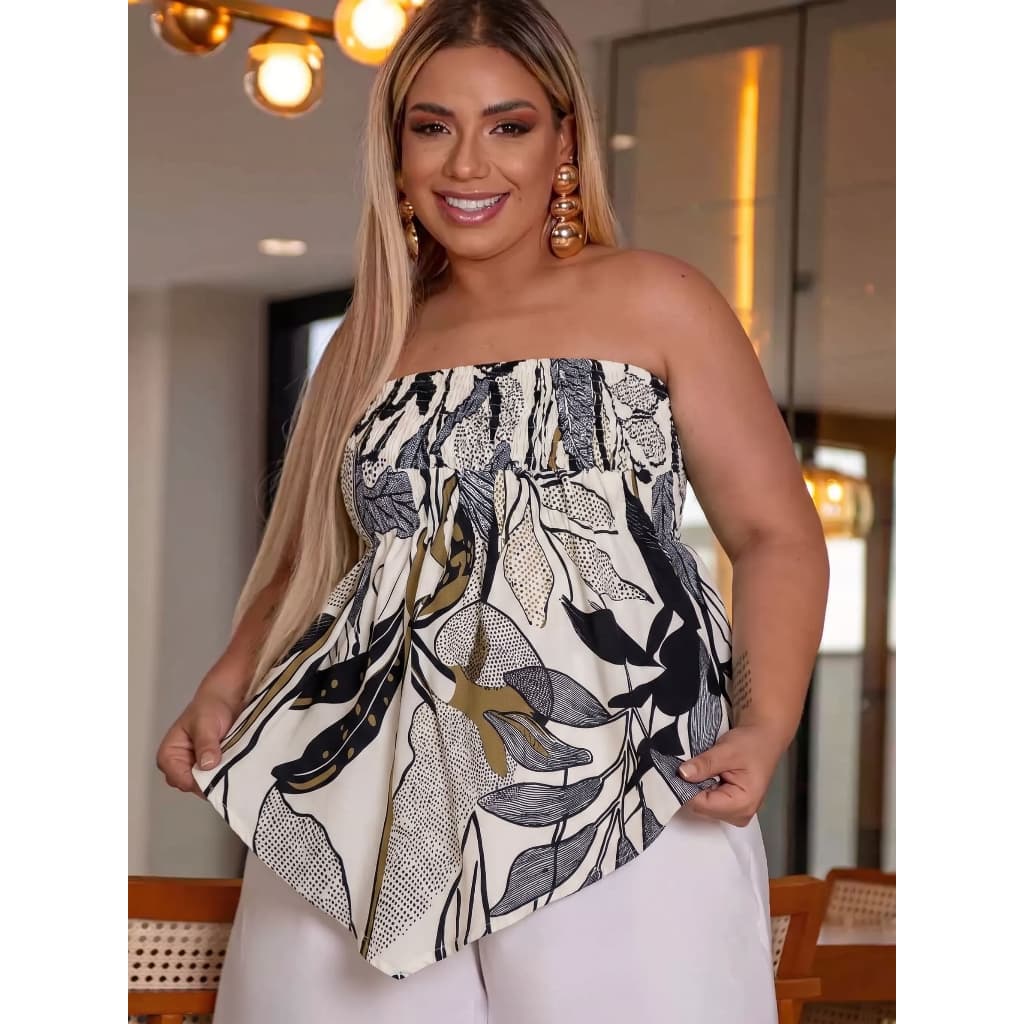 Blusa Top Regata Assimetrica de Bainha em Formato de Lenço Elegante Plus Size