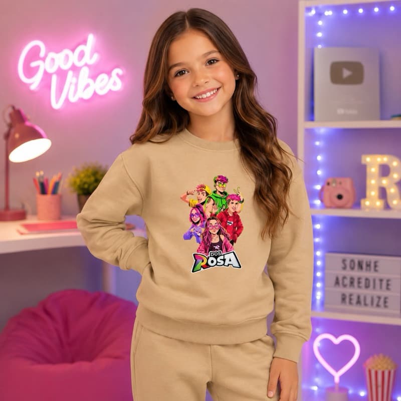 Blusa Moletom Infantil Turma Emilly Vick Flanelado Turma Rosa Youtuber Quentinho