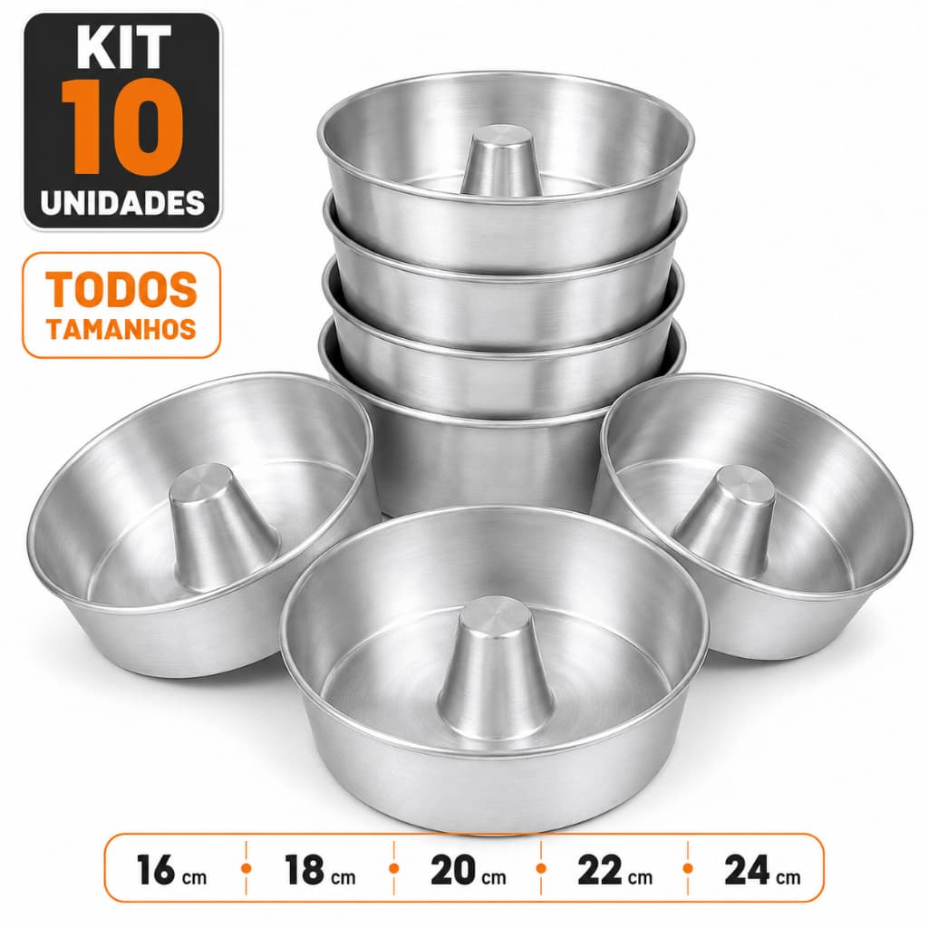 Kit 10 Formas De Bolo Com Furo Central Alumínio Alta Qualidade Todos os Tamanhos
