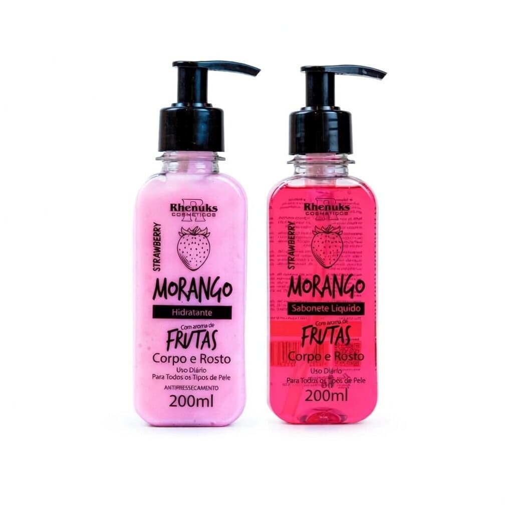 Kit Hidratação Morango Rhenuks - Sabonete Líquido + Hidratante 400ml - Uso Diário Corpo e Rosto