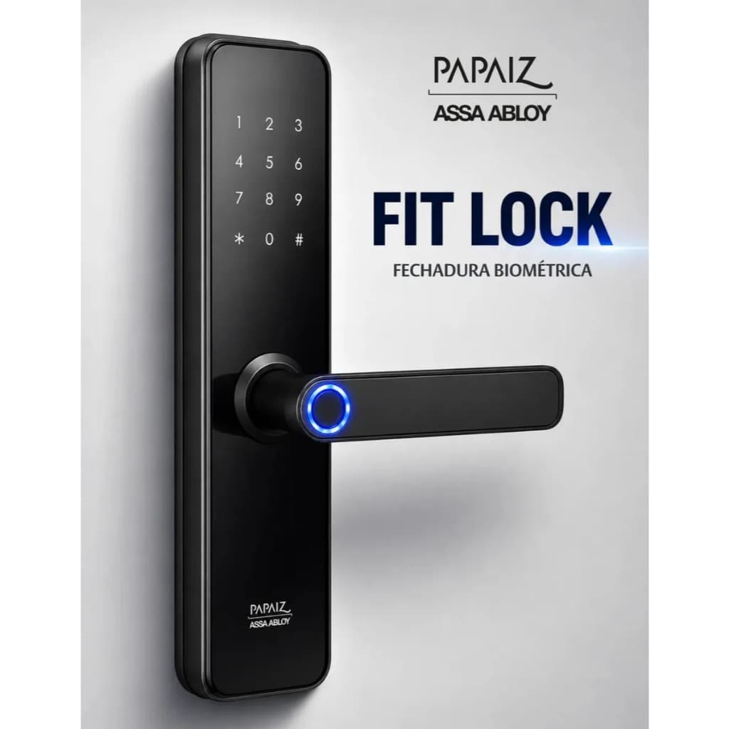 Papaiz Fechadura Digital Eletrônica Biometria Senha com Maçaneta Biometrica Fit Lock Preta