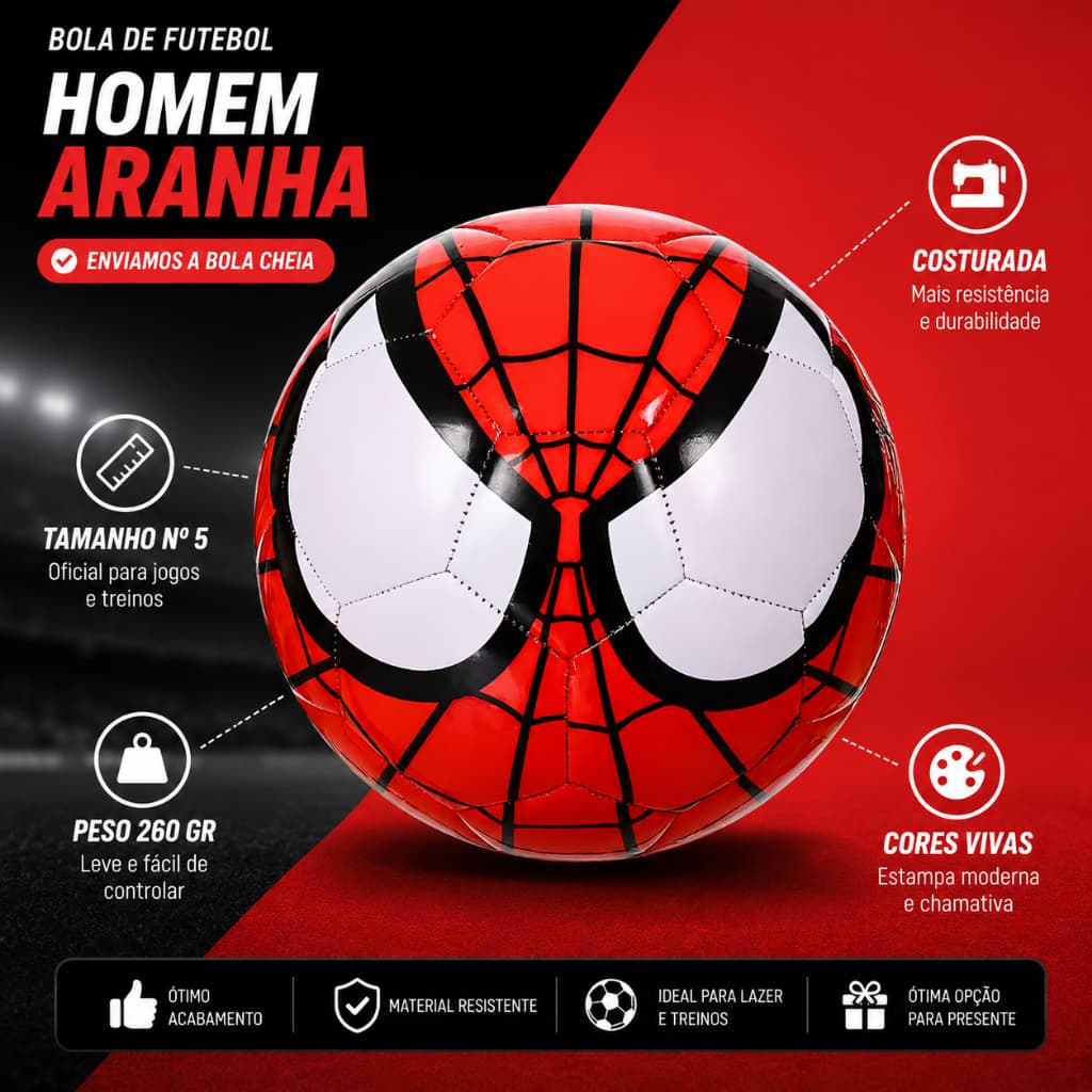 Bola De Futebol Homem Aranha Couro Sintético Linda Infantil Criança Presente