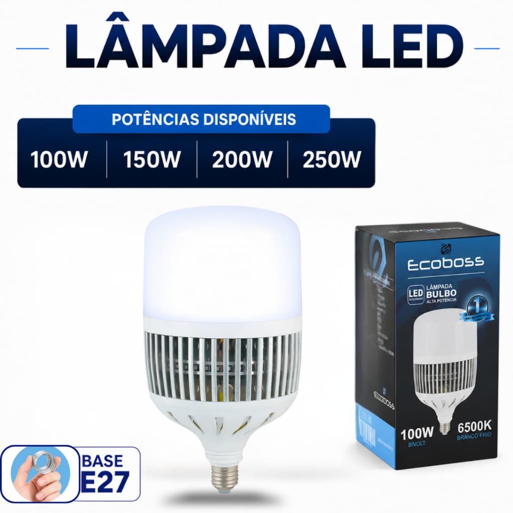 Lâmpada Led Bulbo 100W/150W/200W/250W Alta Potência 6500k E27 E40 127/220v