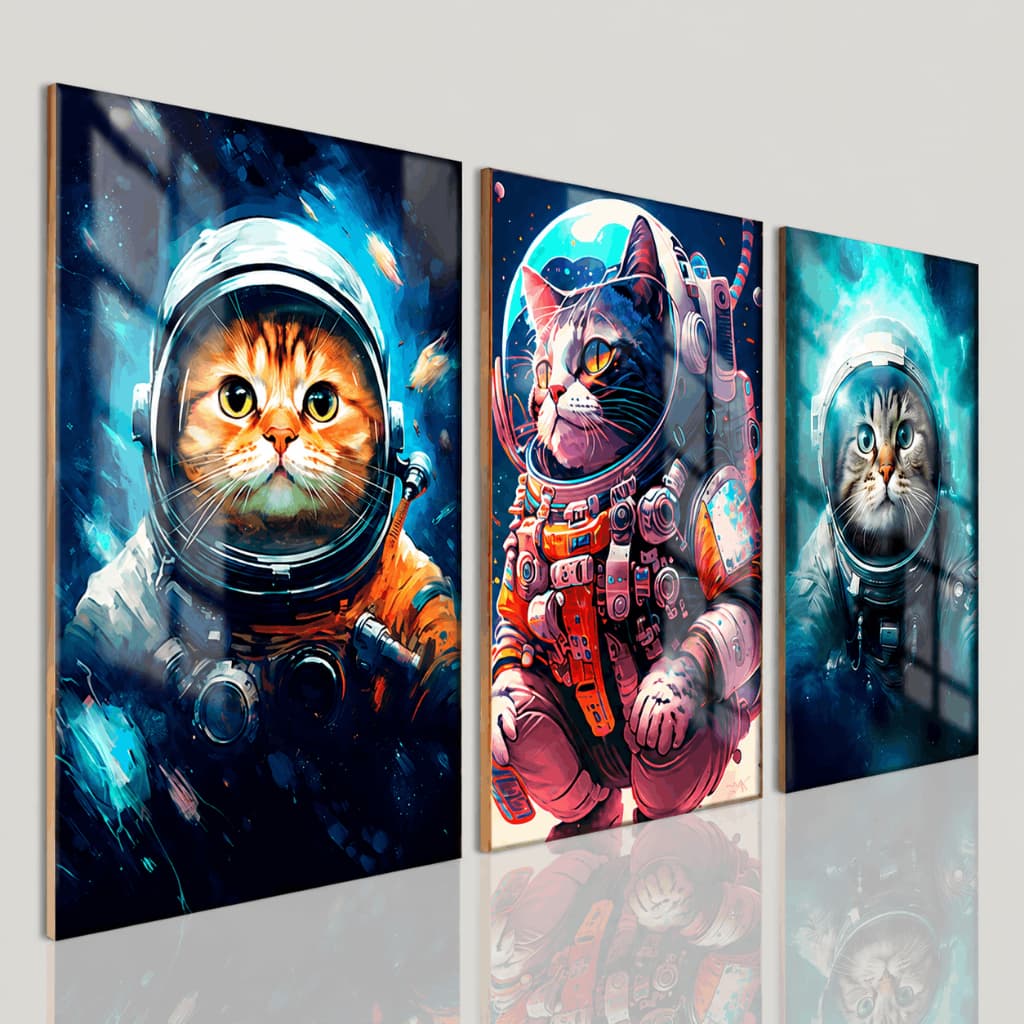 Kit 3 Quadros Decorativos Gatos Astronautas Pop Art Luxo Quarto