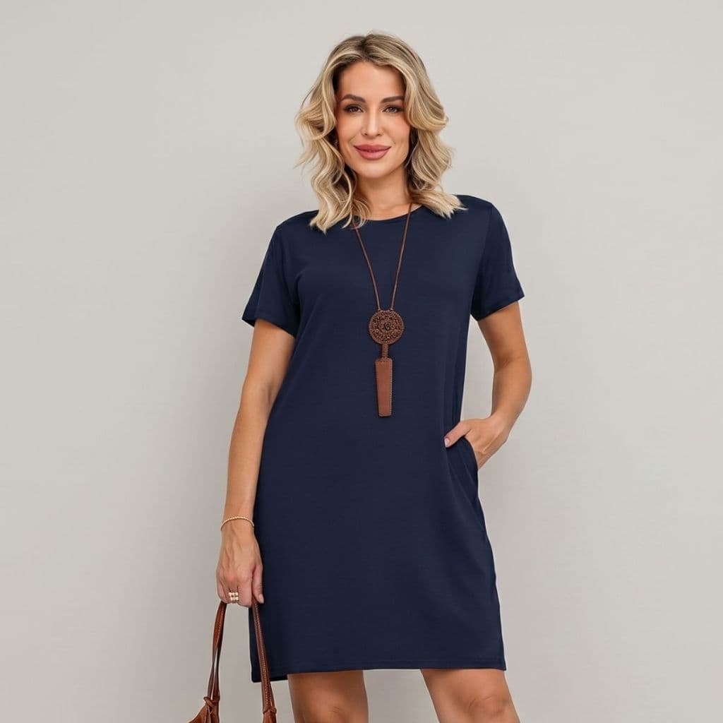Vestido Feminino Em Moletinho Vicenza Elegante Com Bolso Modelo Casual - Envio Imediato