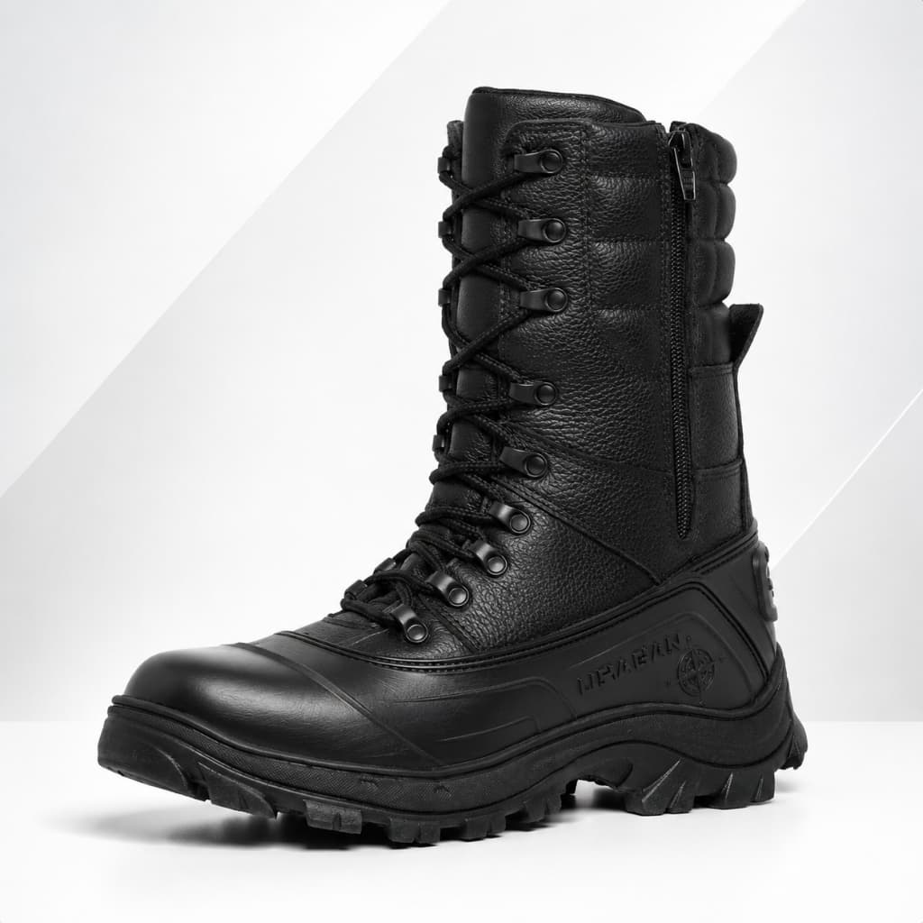 Coturno Bota Operacional Tática Militar Couro Legítimo Cano Alto Impermeável Sola Tratorado Zíper