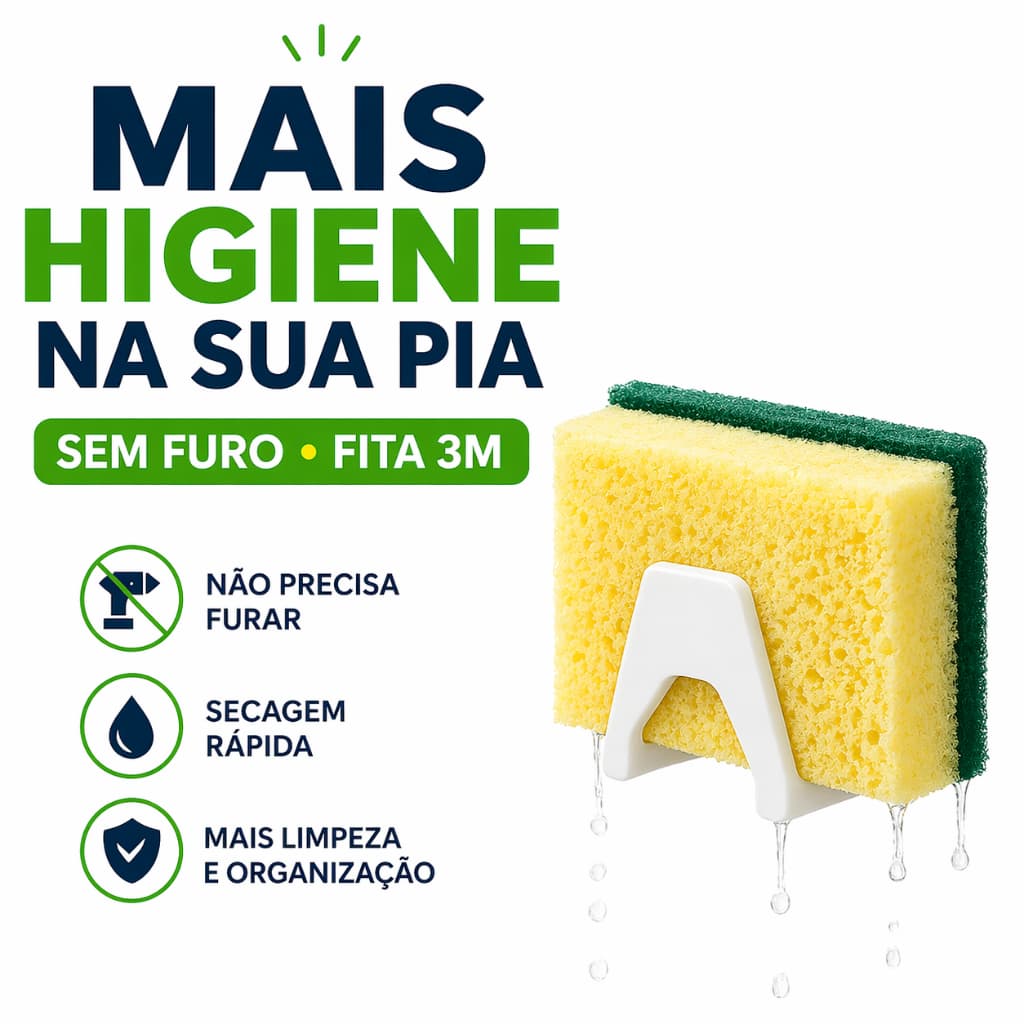 Suporte para Esponja Adesivo para Pia de Cozinha Banheiro Lavanderia Organizador Resistente