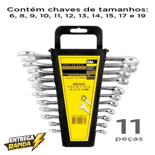 11 peças de Jogo de chave combinada de 6 a 22 mm aço cromo vanádio - EDA