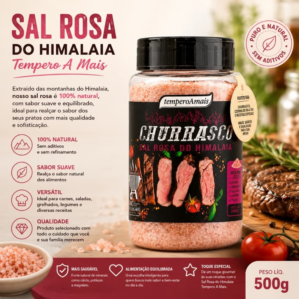 Sal Rosa do Himalaia Fino Alta Qualidade Pote Tempero Churrasco Cozinha
