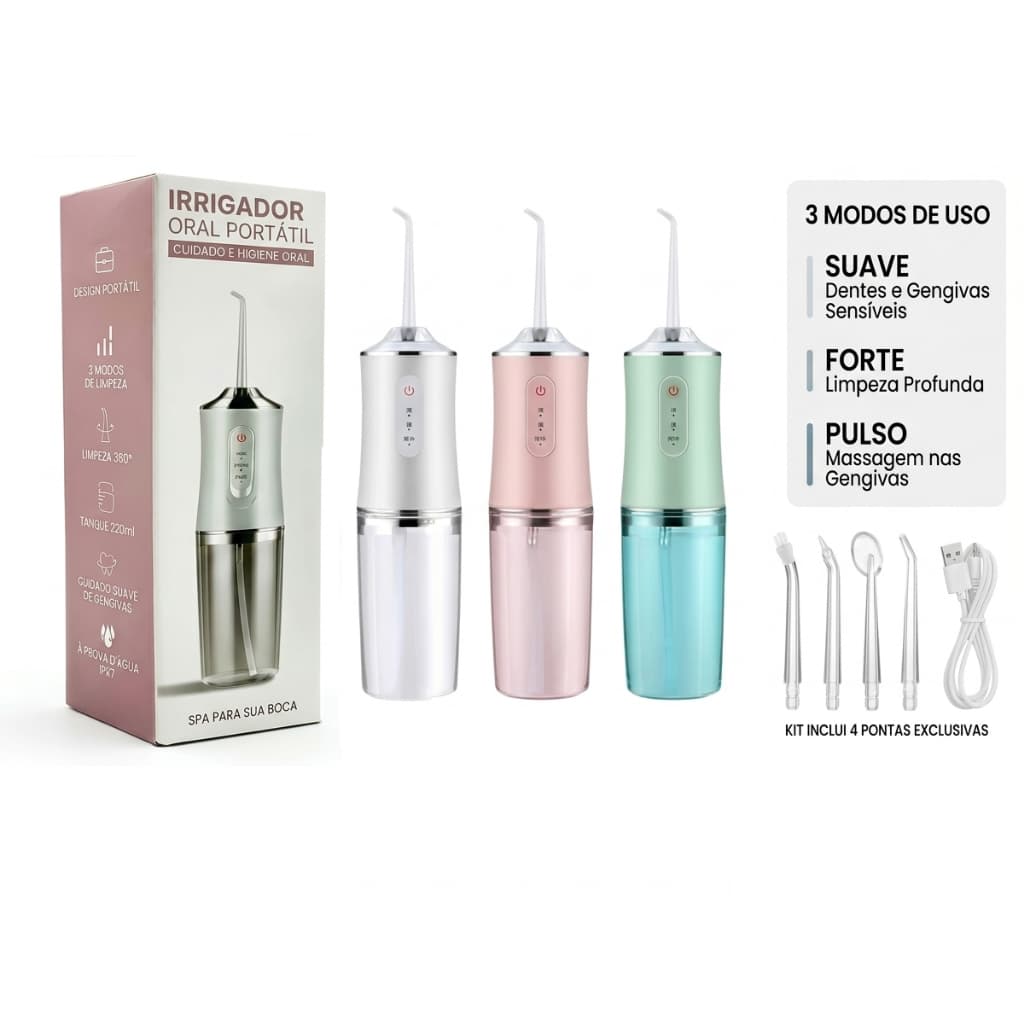 Irrigador Recarregável 220ml USB Higiene Portátil Jato D`água 3 Modos  - Promoção