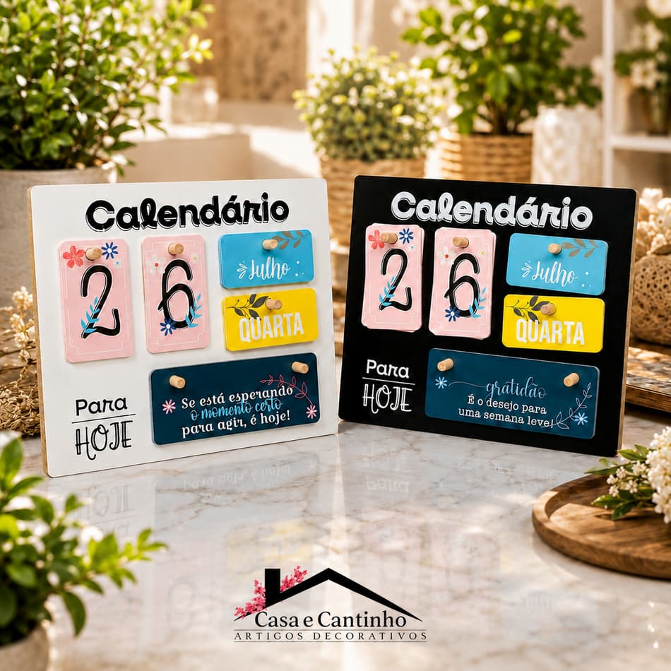 Calendário de Mesa Decorativo de Madeira com Quadradinhos Preto Permanente Escritório