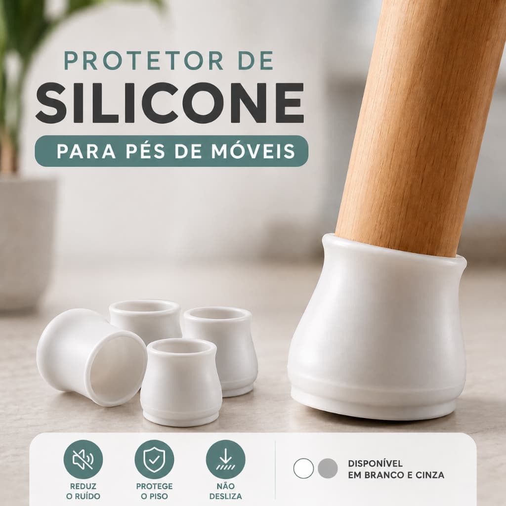 Kit C/ 4/8/12/16/20/24/32 Protetor de Silicone para Pés de Cadeira Móveis e Mesa Pés Pezinho Redondo
