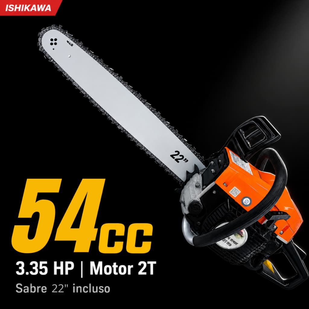Motosserra Gasolina 54cc Motor 2T Sabre 22 Polegadas 55cm 3.3HP Corte Potente Kit Ferramentas
