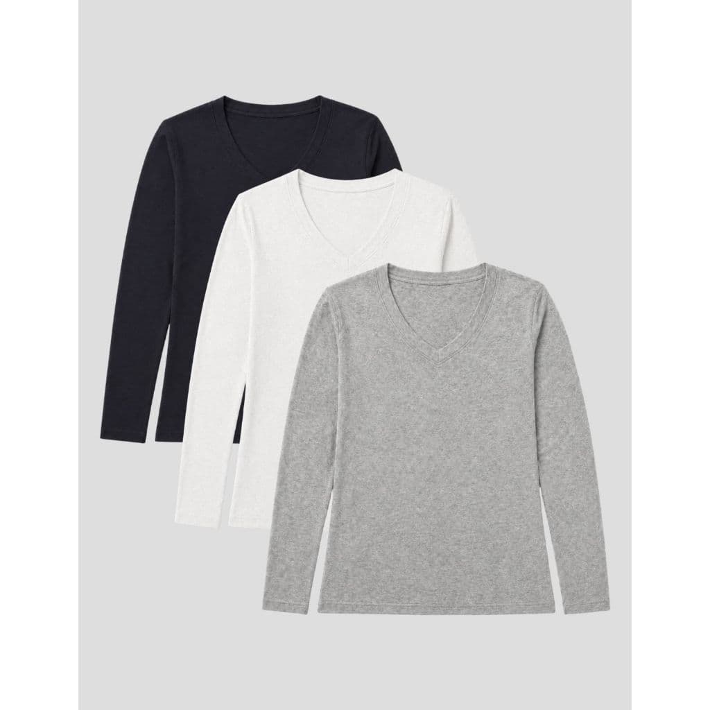 Kit 3 Blusa Manga Longa Gola V Feminina Quentinha Inverno Frio Diário Moda Feminina Segunda Pele