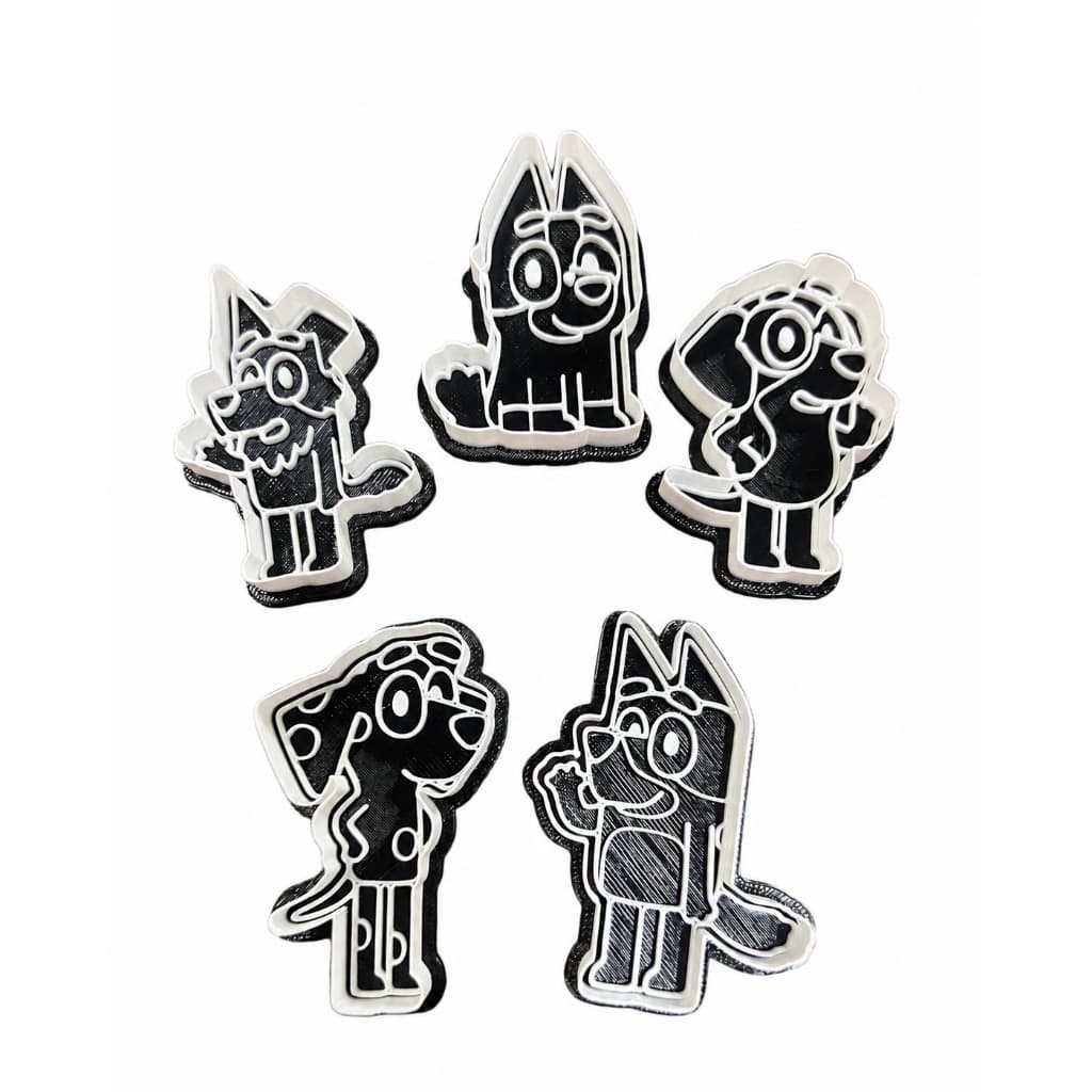 Kit Bluey 5 Cortadores e 5 Marcadores de Biscoito Tema Infantil para Festa Aniversário Confeitaria Decoração Doces 3D Ca