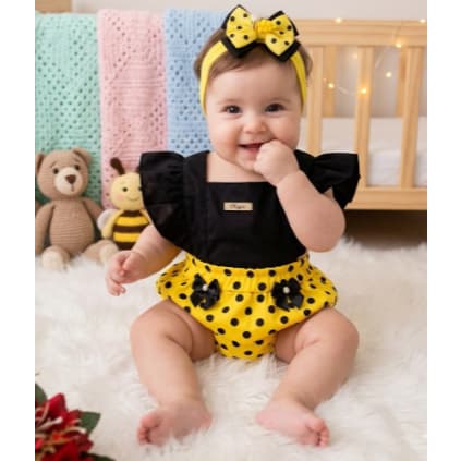 Vestido Infantil Abelinha Temático Mesversário Personagens Roupa De Bebe Abelha Romper Jardineira Body Vestidinho Bebê