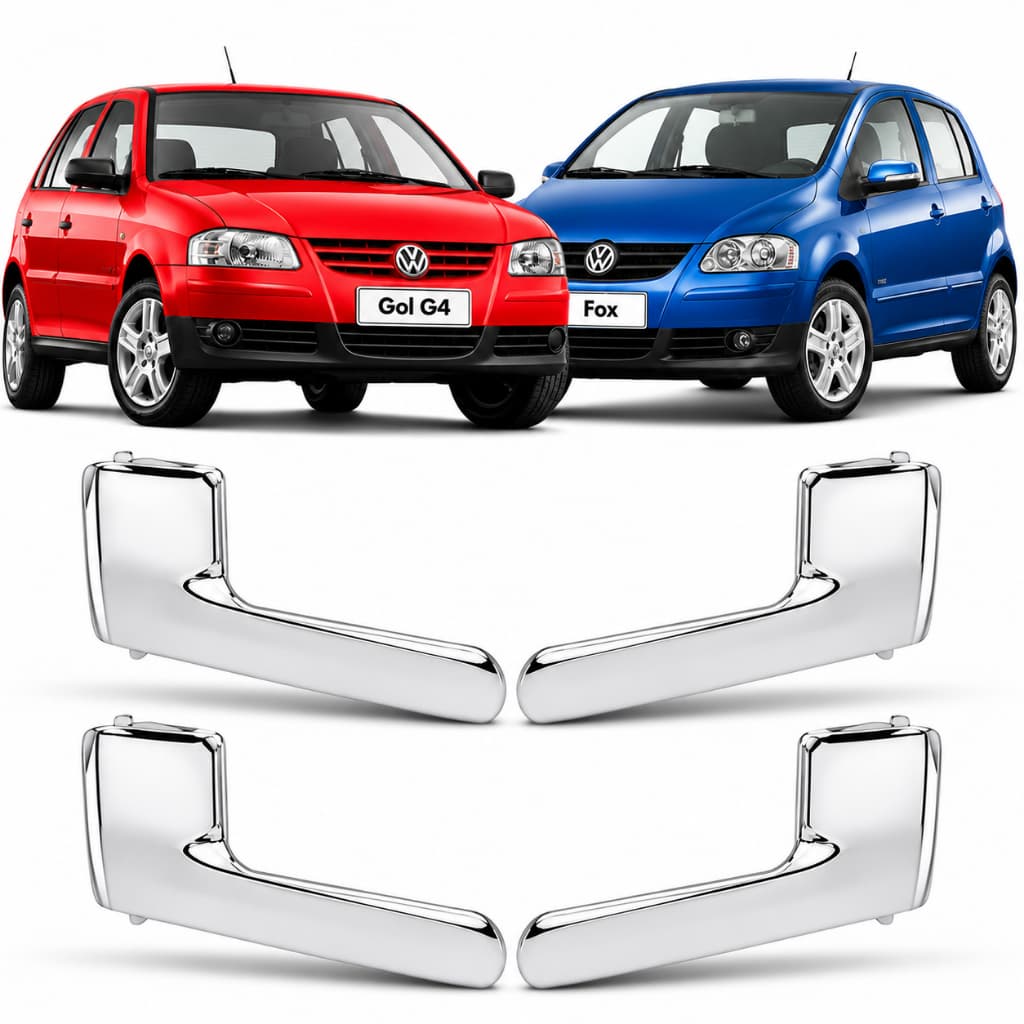 Kit 4 Peças Jogo De Maçaneta Interna De Metal Cromada Volkswagen Fox 2003 A 2009 Gol G4 2005 A 2014 Excelente Qualidade