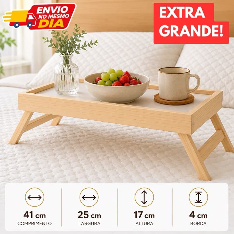 Mesa Café da Manhã Dobrável 41x25cm com Pé para Cama Sofá Notebook e Lanches Grande