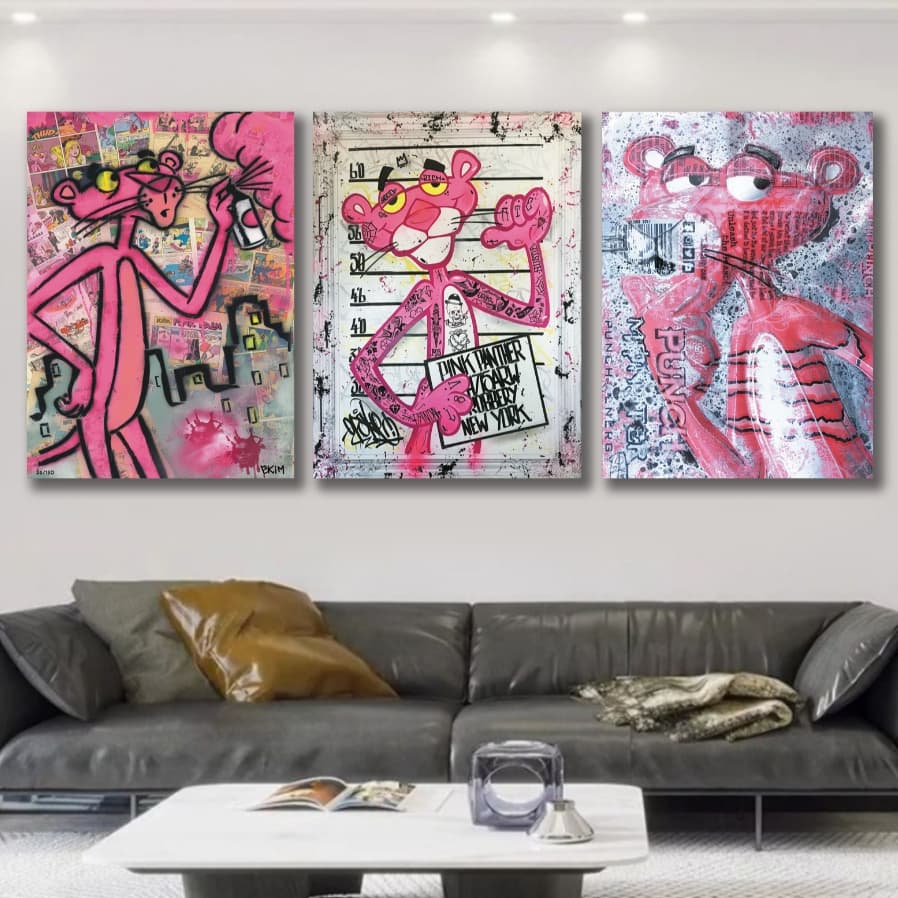 quadro decorativo pantera cor de rosa trio sala