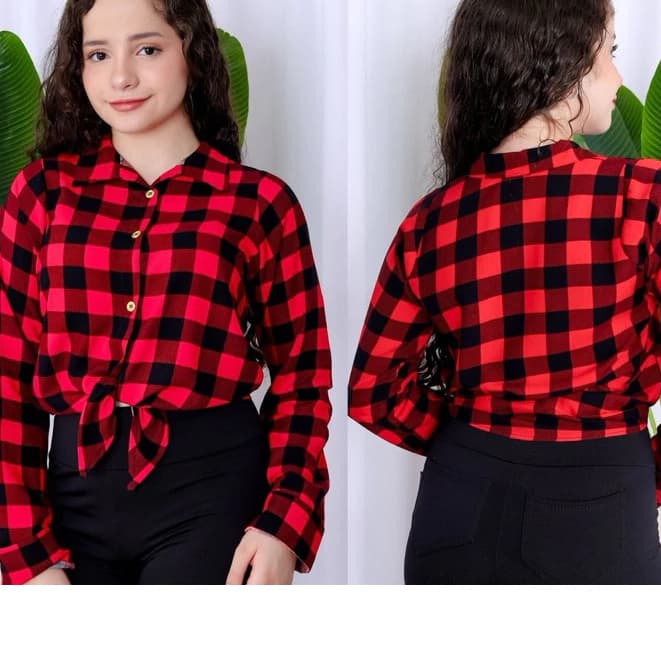 Camisa xadrez infantil juvenil menina com amarração