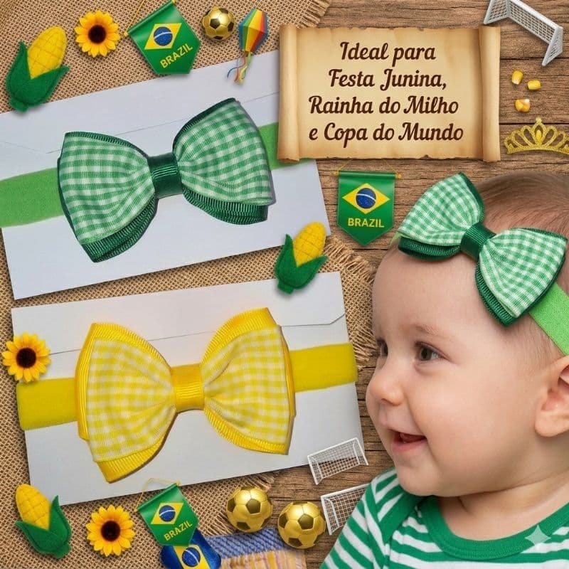 laço xadrez na meia de seda pra bebê/laço xadrez rn/festa junina.