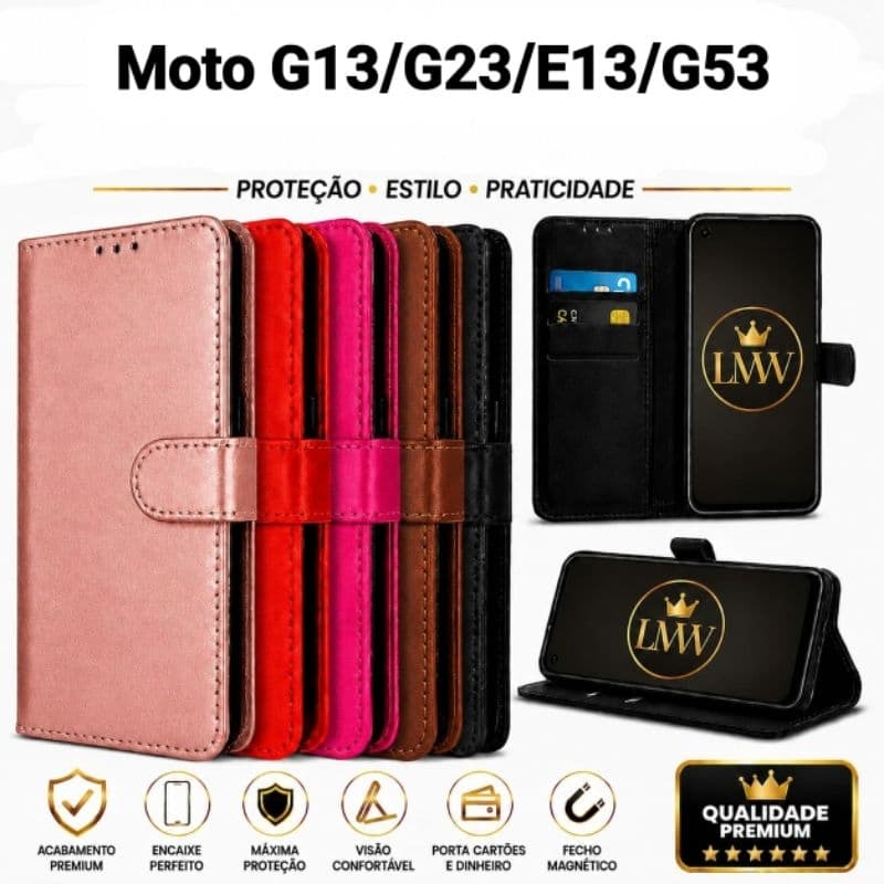 capinha carteira flip cover para Moto G13/G23/E13/G53