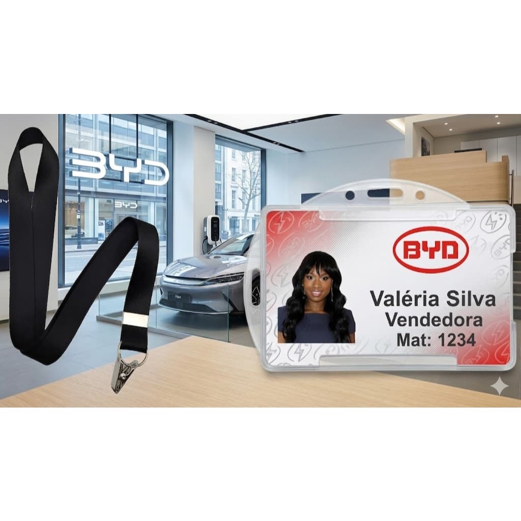 20 Crachás Pvc Personalizados Com Cordão + Porta Crachá
