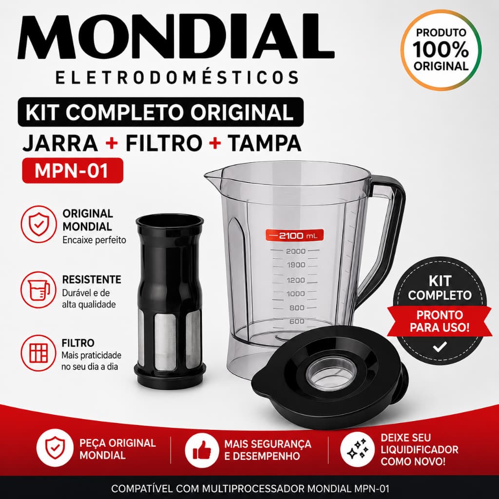 Jarra Copo Mondial Turbo MPN01 Original Completa Tampa e Filtro Preto