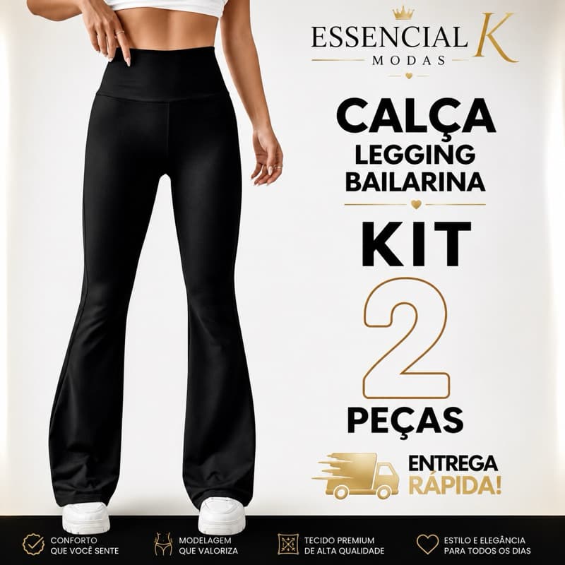 Kit 2 Calças Legging Bailarina Flare Modela bumbum Cintura Alta PROMOÇÃO