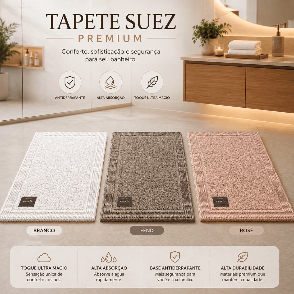 Tapete Banheiro Felpudo Kacyumara Suez 50x80cm Antiderrapante Macio Saída Banho Lavabo Closet Quarto