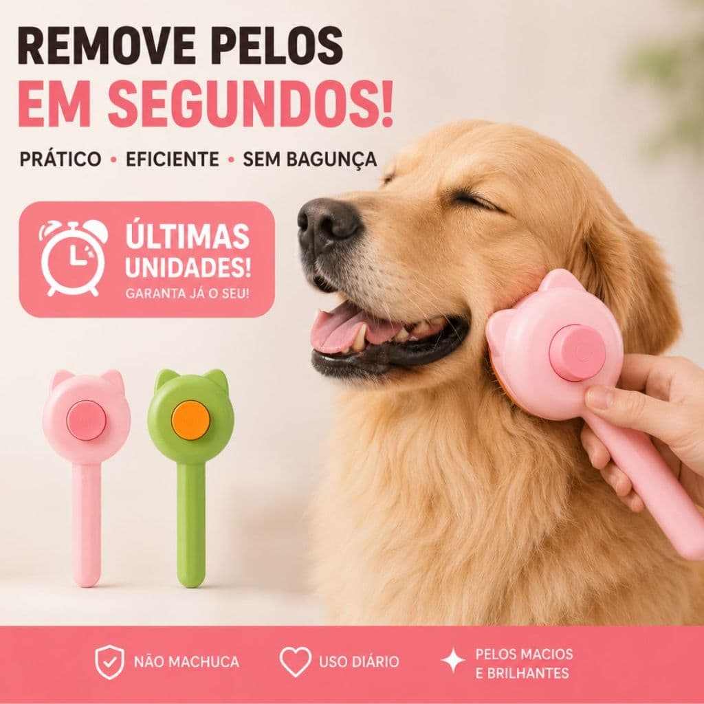 Escova Pet Removedora De Pelos Autolimpante Rasqueadeira Formato De Gatinho Para Cães e Gatos