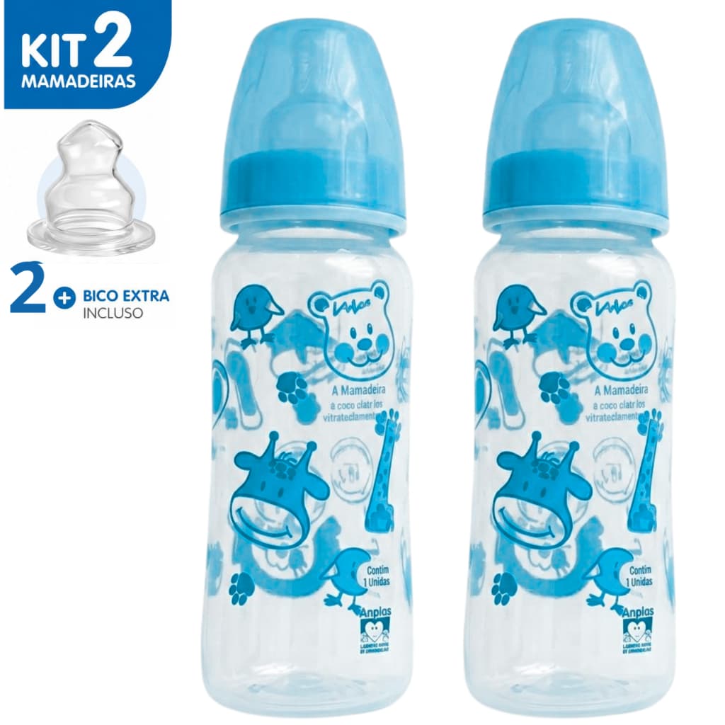 Mamadeira Kit Com 2 Unidades Grande 4 Bicos Ortodonticos  Inclusos 2 Bicos Grátis Silicone Macio