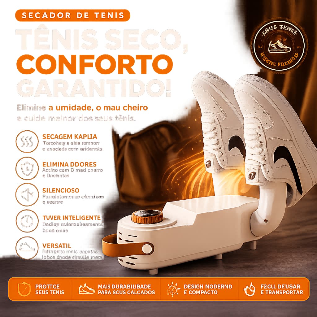 Secador de Tênis Portátil Elimina Odor e Umidade com Timer Inteligente