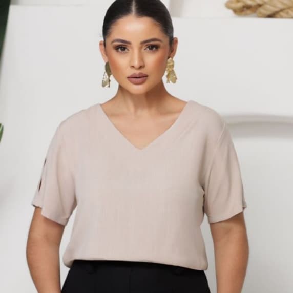 Blusa Feminina  Tecido Viscolinho Decote V Manga Curta | Elegante Leve e Confórtavel Moda Casual
