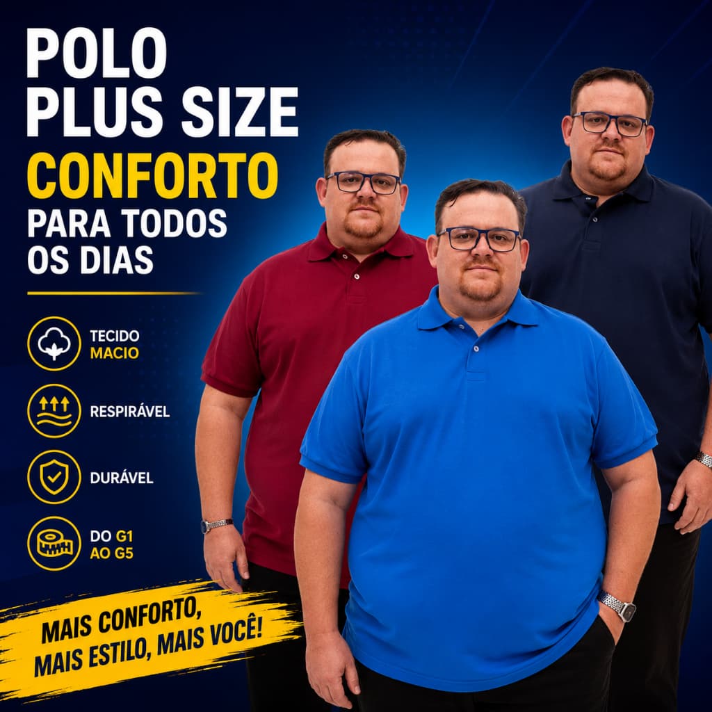 Kit 3 Camisetas Gola Polo Plus Size Piquet Masculina Lisa Manga Curta Respirável Casual Dia a Dia