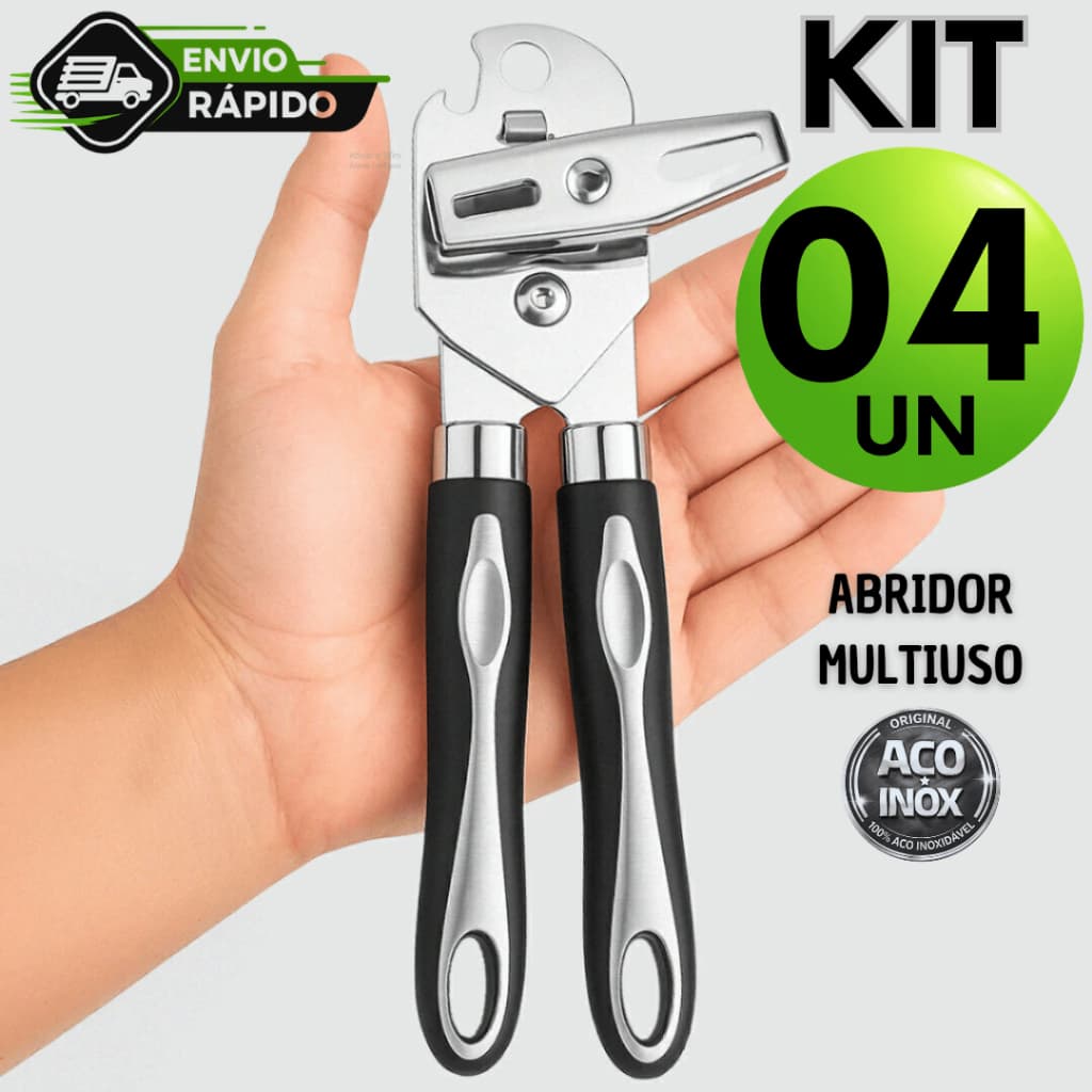 Conjunto Abridor De Latas Em Inox Prático Abre Facil Cozinha Multiuso Premium Abridores