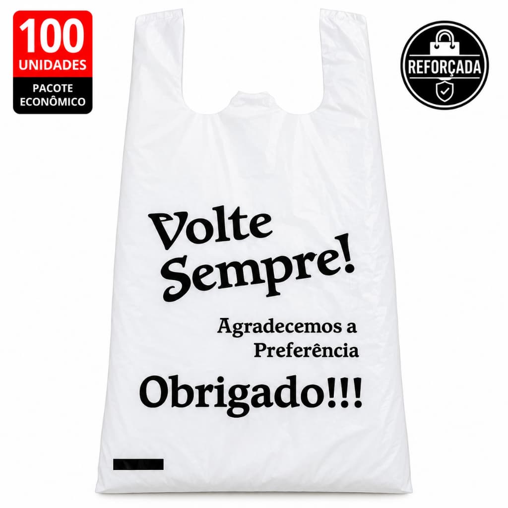 Sacola Plástica Branca com Logo Volte Sempre (38x50) Oxibiodegradável (Pacote c/ 100 unidades)