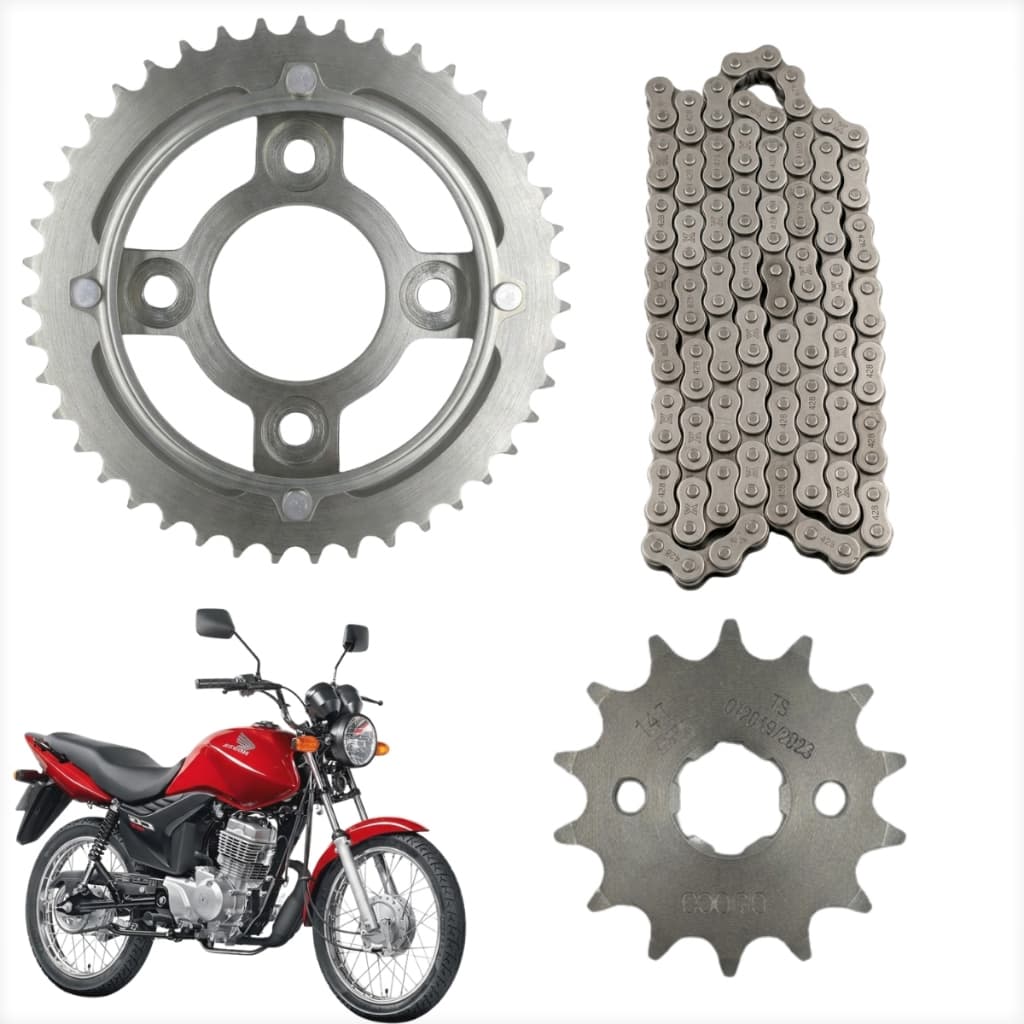 Kit Relação Tração Transmissão Honda Cg Fan 125 2009 2010 2011 2012 2013 Sem Retentor Aço 1045