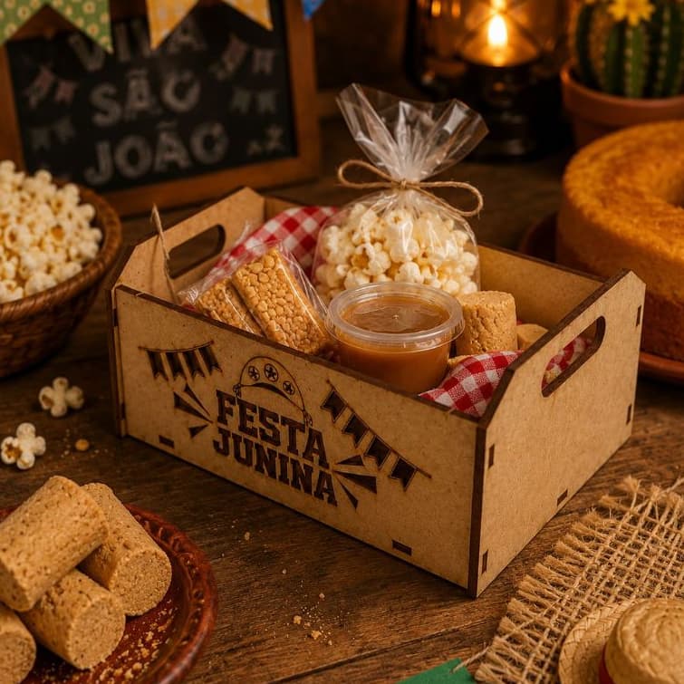 Kit Caixote Festa Junina Enfeite Cenário Mesa Mdf Cru 15x10x6 Decoração Lembrancinha