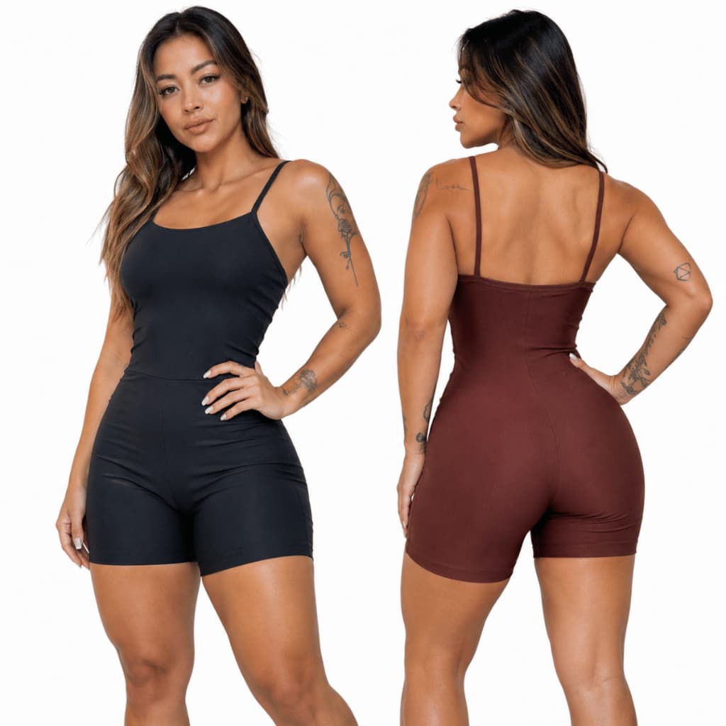 Kit 2 Macacão Fitness Blackout Alcinha Slim Zero Transparência Academia Macacão Crossfit Feminino