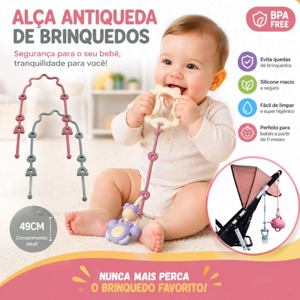 Prendedor Antiqueda clip Silicone Bebê Para Brinquedo Mordedor Carrinho 49cm