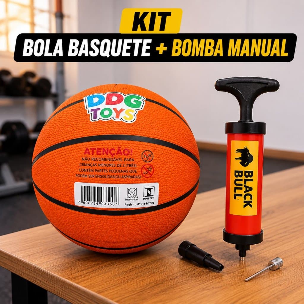 Kit Bola Basquete Infantil Com Bomba Manual Inflador Bola NBA Texturizada