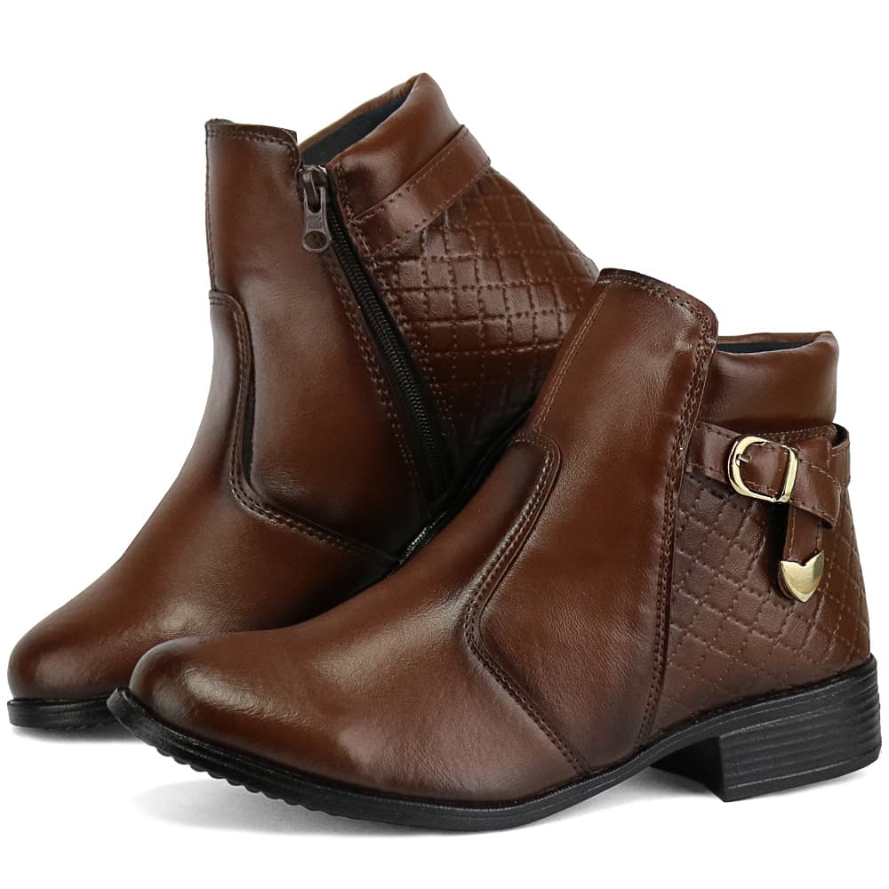Bota Feminina Coturno Cano Médio Com Zíper