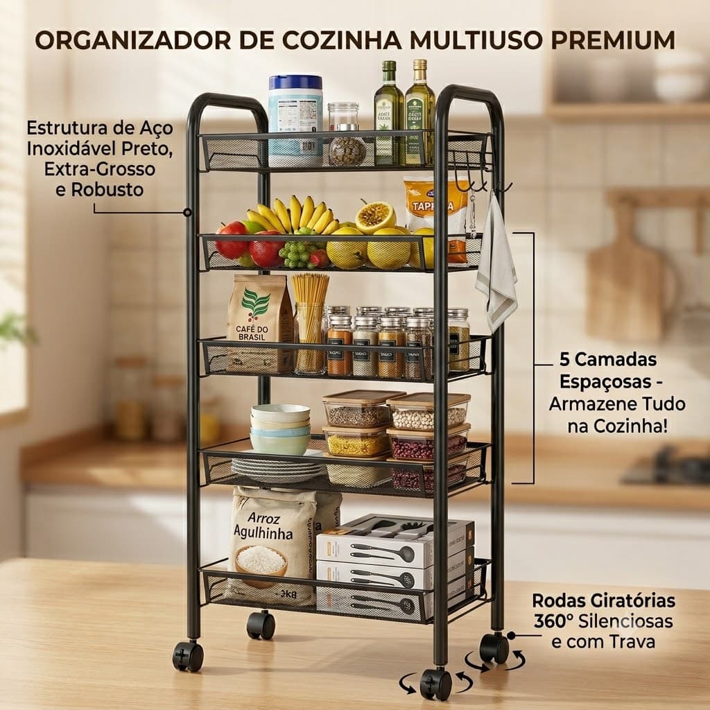 Organizador Móvel Com 5 Prateleiras Para Diversos Itens Com Rodinha(Enviar imediatamente)