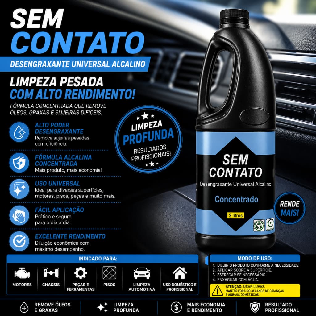 Desengraxante Universal Alcalino Sem Contato 2L Concentrado Limpeza Pesada